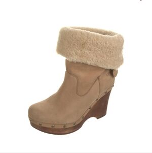 UGG Cream Shearling Cuff Wedge Mules